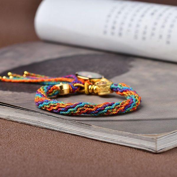 Buddha Stones Tibetan Om Mani Padme Hum Hand Knitting Colorful Reincarnation String Bracelet - Image 6
