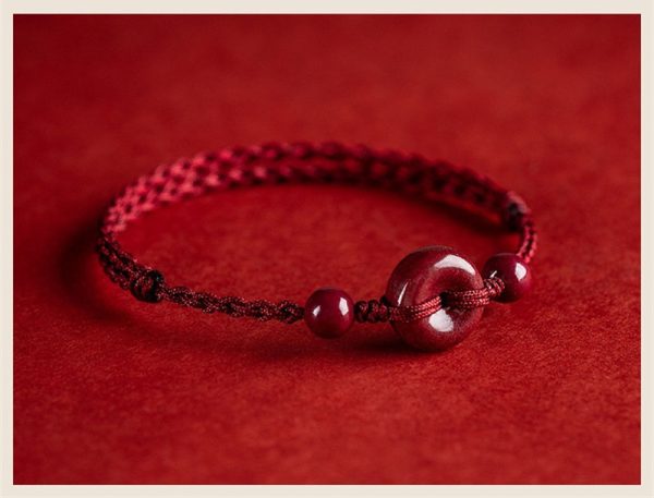 Buddha Stones Zodiac Year Cinnabar Peace Buckle Blessing Handmade String Bracelet & Anklet