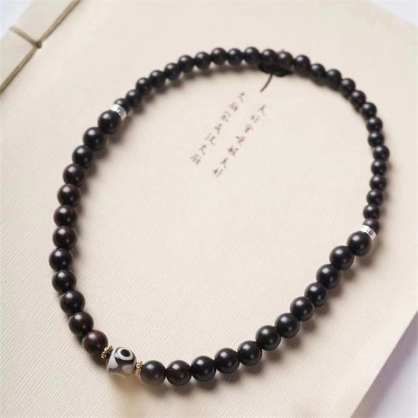 Buddha Stones Tibetan Dzi Bead Ebony Wood Double Loop Bracelet - Image 7
