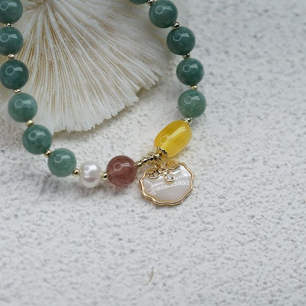 Buddha Stones Green Jade Sea Shell Ruyi Lock Strawberry Quartz Lccky Bracelet - Image 7