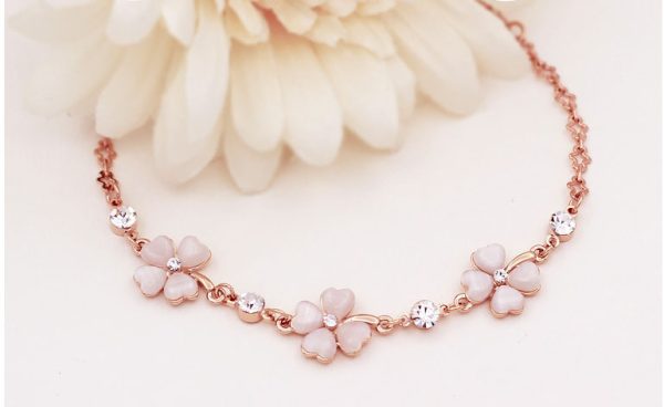 Buddha Stones Peach Flower Pink Opal Crystal  Four-Leaf Clover Love Bracelet - Image 3