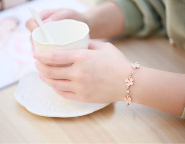 Buddha Stones Peach Flower Pink Opal Crystal  Four-Leaf Clover Love Bracelet - Image 4