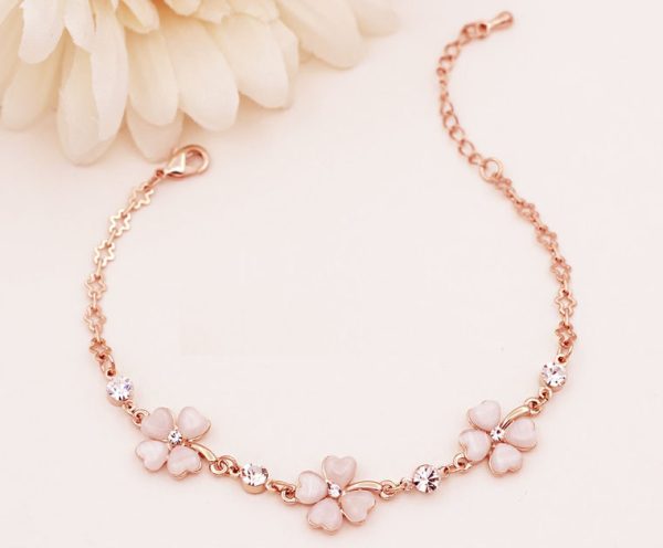 Buddha Stones Peach Flower Pink Opal Crystal  Four-Leaf Clover Love Bracelet - Image 2