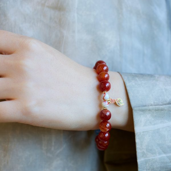 Buddha Stones Natural Red Agate Cinnabar Fu Character Dragon Tail Peace Bracelet - Image 5